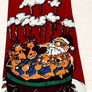 Holiday Red Santa Tie with Reindeer Design